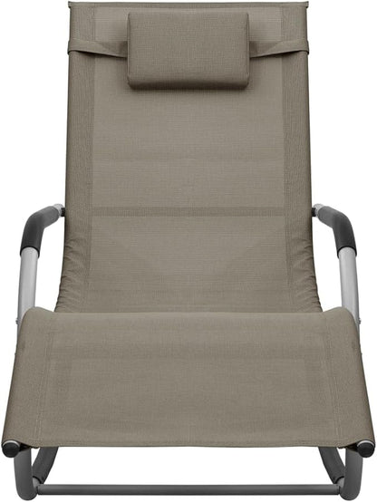 Taupe Textilene Foldable Outdoor Chaise Lounge, 24.4"x58.7"x34.6", Powder-Coated Steel Frame & Breathable Fabric, Reclining Patio Sunlounger for Garden, Poolside, Balcony, Beach