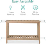 Best Choice Products 48in 2-Shelf Eucalyptus Wooden Console Table Indoor Outdoor Multifunctional Buffet Bar Storage - Photo 7