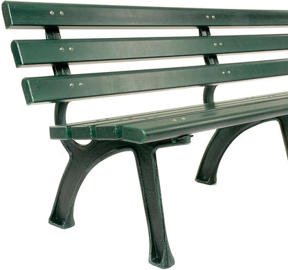 Global Industrial 6'L Outdoor Park Bench with Backrest, Recylced Plastic Slats, Wrought Iron Frame, 1985 lbs Capacity, Green, Surface Mount, Easy Assembly