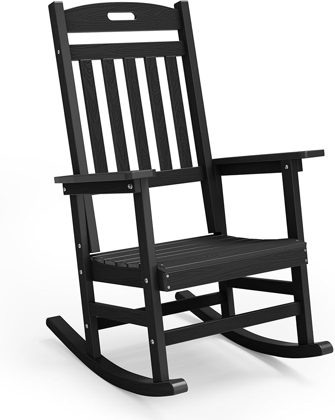 YEFU Outdoor Rocking Chair Porch: Patio Rocking Chair for Adult, Outdoor Rocker Weather Resistant, Easy to Assemble, Safe&Comfortable, Black