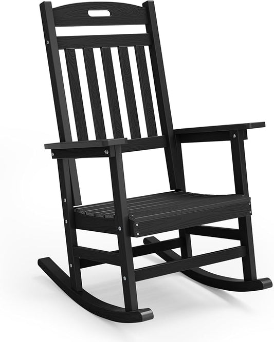 YEFU Outdoor Rocking Chair Porch: Patio Rocking Chair for Adult, Outdoor Rocker Weather Resistant, Easy to Assemble, Safe&Comfortable, Black