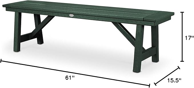 POLYWOOD Heritage Backless Outdoor Bench, Green - HDPE Garden Patio Seating for Front Porch, Fire Pit, Deck & Backyard - Classic Style Long Bench