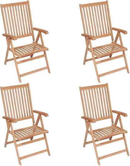 Folding Teak Chairs Set of 4, 28.1x22.4x42.9 in Outdoor Patio Reclining Lounge for Garden Dining, Weather-Ready Reclinable Sun Lounger for Deck Balcony Backyard