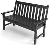 Tangkula HDPE Outdoor Garden Bench with Backrest, 2-Person All-Weather Patio Loveseat Chair with Slatted Seat - Photo 9