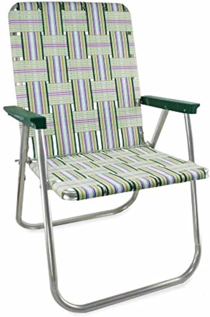 Lawn Chair USA Folding Aluminum Outdoor Patio Lawn Chair | Heavy-Duty Webbed Chairs for Camping, Sports, Beach, Yard & Tailgating | Lightweight Portable | Classic - Spring Fling with Green Arms