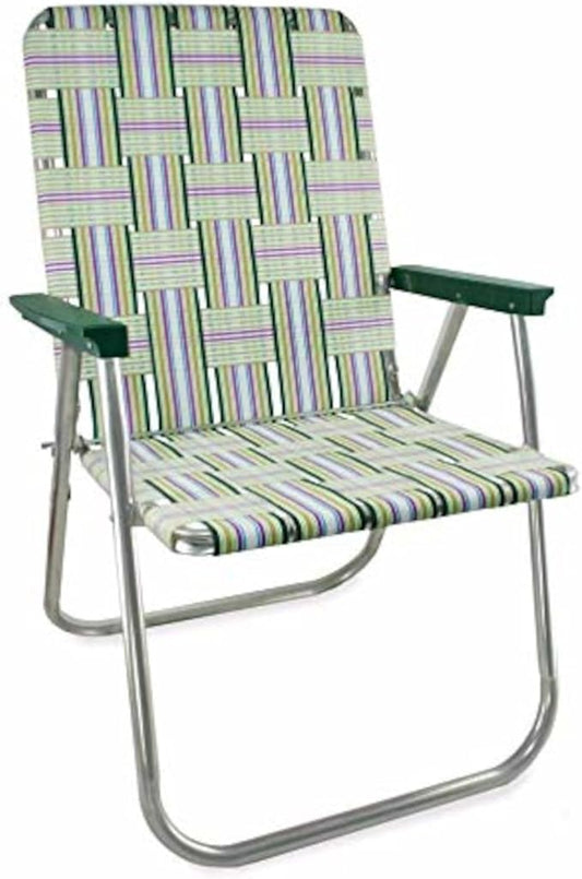 Lawn Chair USA Folding Aluminum Outdoor Patio Lawn Chair | Heavy-Duty Webbed Chairs for Camping, Sports, Beach, Yard & Tailgating | Lightweight Portable | Classic - Spring Fling with Green Arms