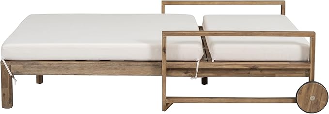 Farmhouse Wooden Outdoor Sunbed, Ultimate Relaxation Patio Daybed Seating with Adjustable Backrest and Movable Wheels - Photo 9