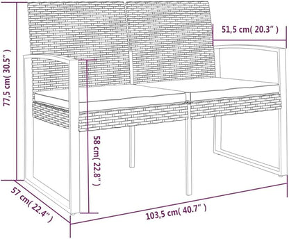 2-Seater Garden Bench Black and Anthracite Yard Bench Park for Courtyard Balcony