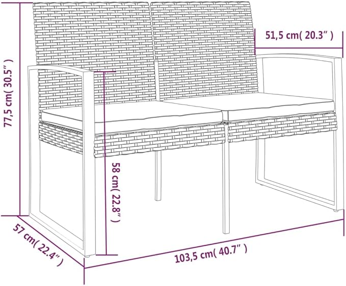 2-Seater Outdoor Garden Bench with Storage and Cushions, Modern Powder-Coated Steel Patio Seating - Photo 2