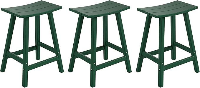 WestinTrends Malibu Malibu 24 Inch Counter High Saddle Stools (Set of 3), Dark Green