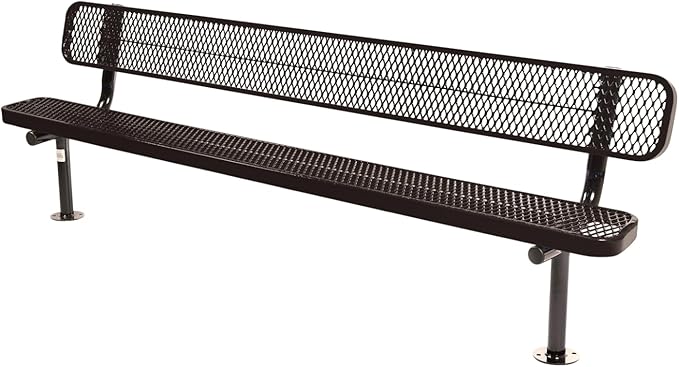 COATEDOUTDOORFURNITURE Coated Outdoor Furniture Heavy-Duty Outdoor Bench Thermoplastic Coated, Expanded Metal, Commercial-Grade Seating, Made in America (Surface with Back, 8 Ft, Brown)
