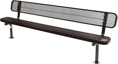 COATEDOUTDOORFURNITURE Coated Outdoor Furniture Heavy-Duty Outdoor Bench Thermoplastic Coated, Expanded Metal, Commercial-Grade Seating, Made in America (Surface with Back, 8 Ft, Brown)