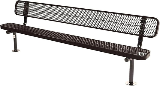 COATEDOUTDOORFURNITURE Coated Outdoor Furniture Heavy-Duty Outdoor Bench Thermoplastic Coated, Expanded Metal, Commercial-Grade Seating, Made in America (Surface with Back, 8 Ft, Brown)