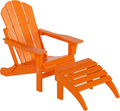WO Home Furniture Adirondack Chair Outdoor Ottoman Set of 2 PCS Classic Patio Furniture (Orange)