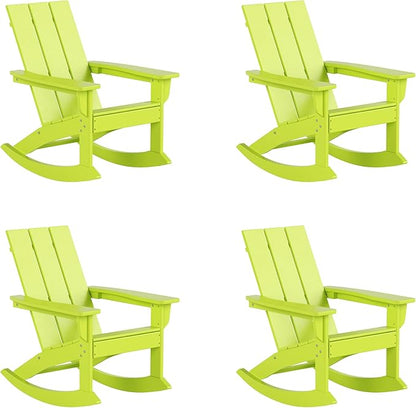 WestinTrends Ashore Patio Rocking Chairs Set of 4, All Weather Poly Lumber Plank Adirondack Rocker Chair, Modern Farmhouse Outdoor Rocking Chairs for Porch Garden Backyard and Indoor, Lime