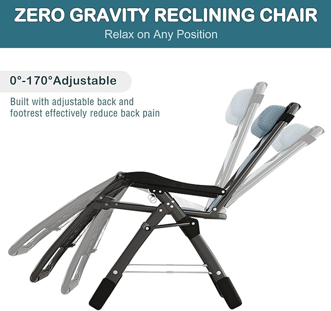 NAIZEA Padded Zero Gravity Chair, Cooling Fabric Folding Outdoor Lounge Chairs - Photo 5