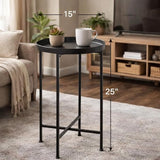 HollyHOME Small Round Metal Waterproof End Table, Accent Indoor&Outdoor Coffee Side Table - Photo 3