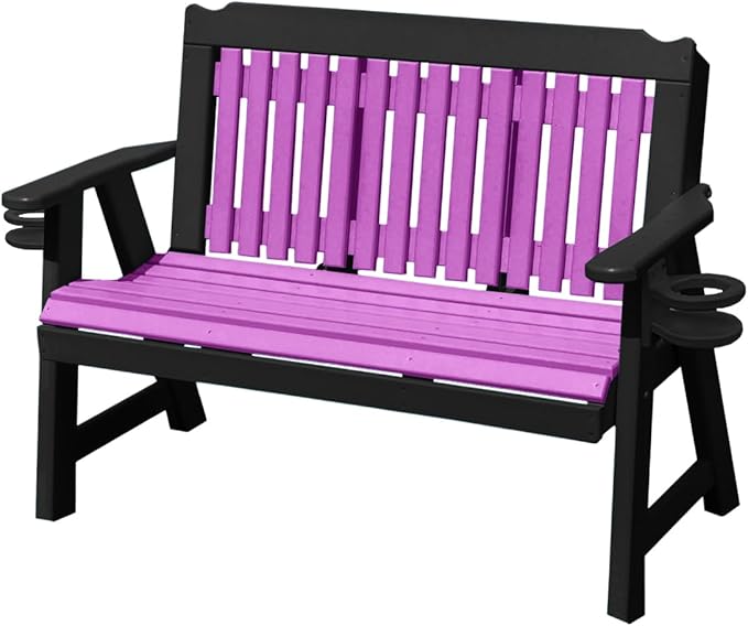 2-Person 4FT Plastic Poly Lumber Wood Cup Holders Bench Amish Craftsmanship Made in USA HDPE with No wood fibers Memorial Patio Outdoor Garden Porch Church Logan Series Signature design 800 lbs Limit