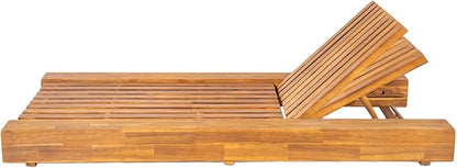 Merax Outdoor Acacia Wood Chaise Lounge Frame Only - Patio Recliner Chair with Adjustable Backrest and Flat Storage Surface (Cushion Not Included)