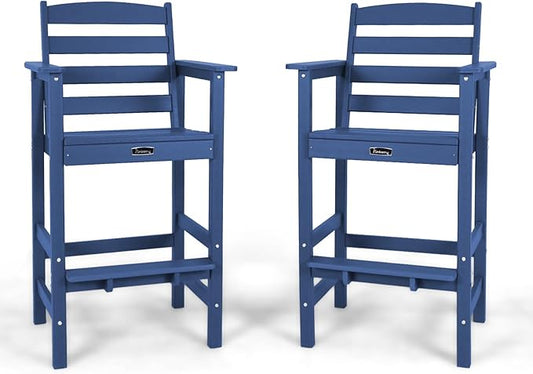 FUNBERRY Bar Height Outdoor Chairs, Tall Adirondack Chairs Set of 2, All Weather HDPE Outdoor Bar Chair for Bistro Patio Balcony