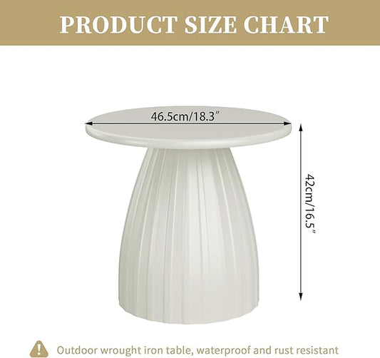 Round Small Patio Side Table, Metal Steel Outdoor Side Table, Patio Accent End Table for Garden, Pool, Deck, Balcony, Yard, Living Room, White, Weather Resistant, No Assembly