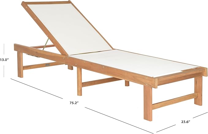 SAFAVIEH Outdoor Collection Manteca Brown Solid Wood/White Texline Fabric Adjustable Chaise Lounge Chair (PAT6708A) - Photo 9