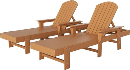 WestinTrends Dylan HDPE Outdoor Patio Poly Adirondack Reclining Chaise Lounge with Arms (Set of 2), Teak