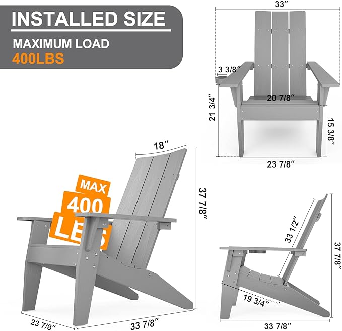 MXIMU Modern Adirondack Chair Weather Resistant with Cup Holder Oversized Fire Pit Chairs Adorondic Plastic Outdoor - Photo 2