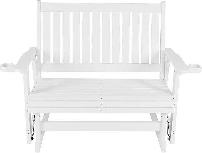 HIPS Patio Glider with Cup Holders, Durable Poly Lumber Material, All-Weather Resistant - Photo 8