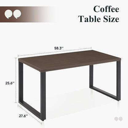Belord Patio Coffee Table: Rectangular Heat Transfer Top Metal Outdoor Coffee Table with Storage, Anti-Rust Frame Modern Outdoor Table Furniture, 59" W Brown