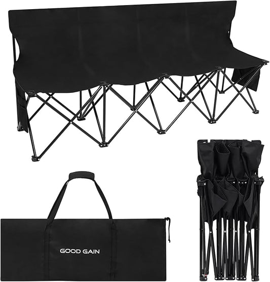 G GOOD GAIN Portable Soccer Bench - Team Bench Soccer 4 Seats with Bag, Sideline Folding Bench, Folded Chair Seating 4 for Football Camp Outdoor Sport Events, Team Chairs for Adults, Black