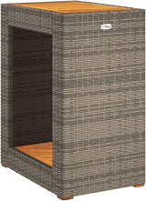 vidaXL Modern Grey Garden Side Table with Wooden Top 23.6x15.7x29.5 in Poly Rattan and Steel Frame Weather Resistant - Photo 8