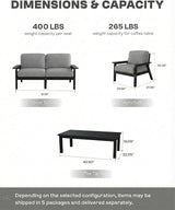 HDPE Patio Furniture Set 8 Seats, Outdoor Couch with Washable Thick Gray Cushions & Side Table - Photo 2