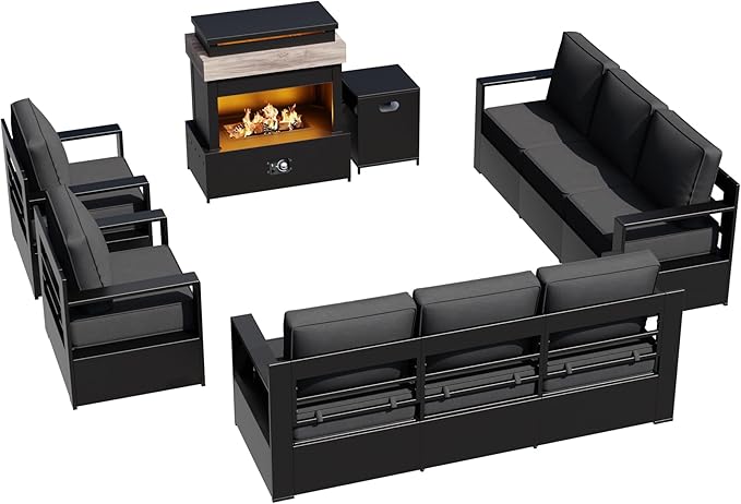 Outdoor Aluminum Furniture Set, 5-Piece Patio Conversation Set, 2 Swivel Chairs, 2 Sofa and 1 Fireplace - Photo 8