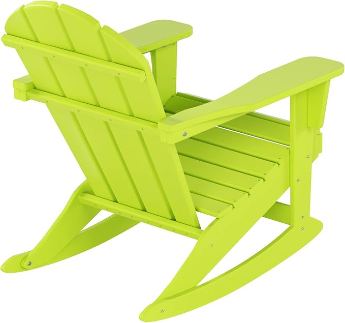 WO WESTIN OUTDOOR HDPE Laguna Outdoor Rocking Poly Adirondack Chair with Side Table 3-Piece Set, Lime