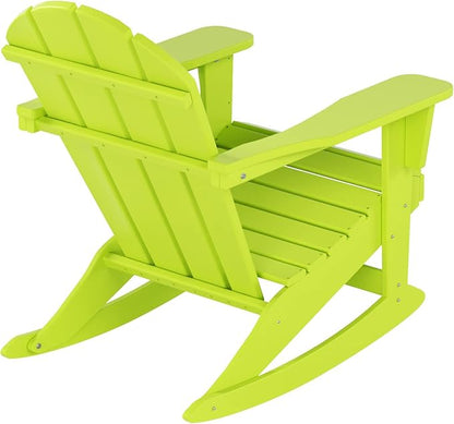 WO WESTIN OUTDOOR HDPE Laguna Outdoor Rocking Poly Adirondack Chair with Side Table 3-Piece Set, Lime