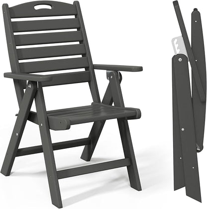 Costaelm Outdoor Adjustable Highback Folding Patio Dining Chair, HDPE Armrest Poly Lumber Restaurant Bistro Dining Chair for Outside Porch Backyard Garden, Gray