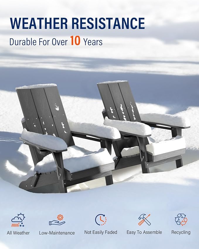 Adirondack Chair with Cup Holder: Folding Adirondack Chairs Plastic HDPE Material Furniture - Modern Composite Fire Pit Chairs Foldable for Outdoor/Backyard/Garden/Lawn/Deck/Porch/Patio