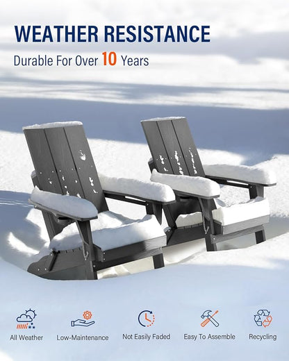 Adirondack Chair with Cup Holder: Folding Adirondack Chairs Plastic HDPE Material Furniture - Modern Composite Fire Pit Chairs Foldable for Outdoor/Backyard/Garden/Lawn/Deck/Porch/Patio