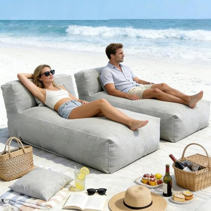 Outdoor Bean Bag Lounger Chair Poolside Lounge Without Filling Bean Bag Cover Pouf Cover Water-Resistant Patio Chaise and Pool Sun Lounger(09-Light Beige,L-165cm-empty Cover)