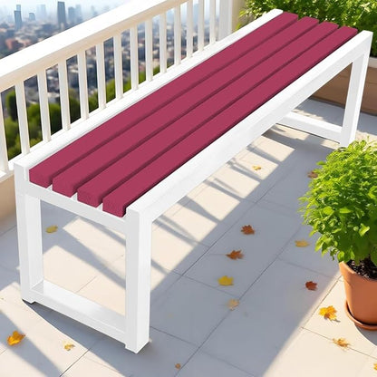 Garden Bench for Outdoors, Weatherproof Patio Bench Wooden Benches 2-Person Backyard Seat Backless Seat with Metal Frame for Park Backyard Entryway 3.3ft 3.9ft 4.9ft 5.9ft(Dark Red White,3.93ft)