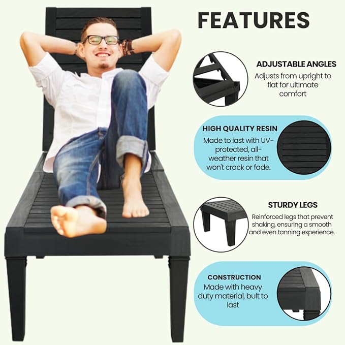 BTEXPERT Foldable Outdoor Chaise Pool Lounge Chair Folding Sun Bed Patio Couch Reclining Lounger Adjustable Backrest - Photo 5