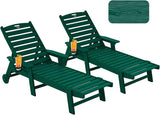 Chaise Lounge Chair Outdoor with Wheels, Oversize Patio Lounge Chairs with Wood Texture - Photo 1