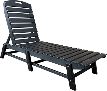 Phat Tommy Outdoor Pool Chaise Lounge, Heavy-Duty Beach Lounger - Folding, HDPE, Recycled Poly Furniture - Reclining Lounge Chair for Patio, Deck, Beach, Cabana, or Poolside, Black