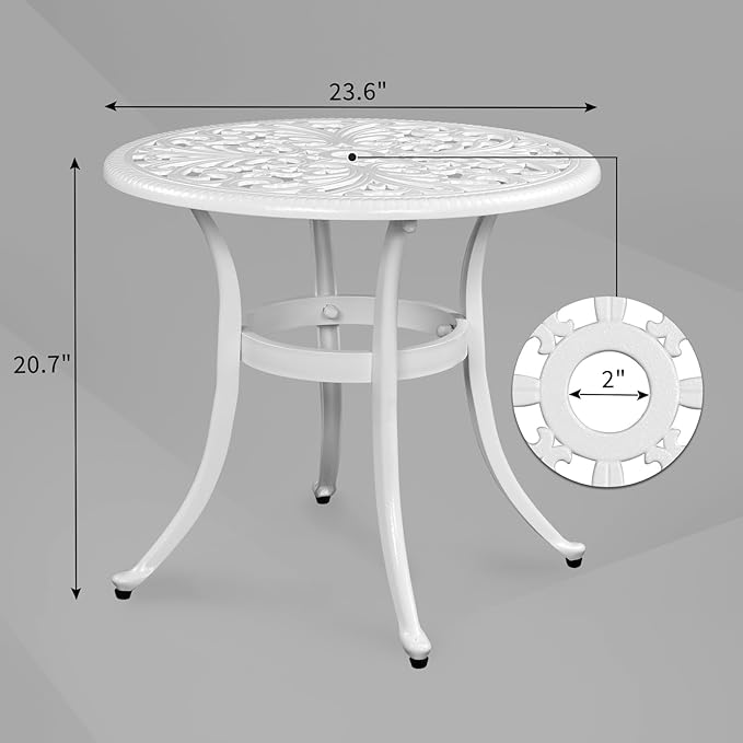 Cast Aluminum Round Table with 2 inch Umbrella Hole, Outdoor Patio End Side Table - Photo 3