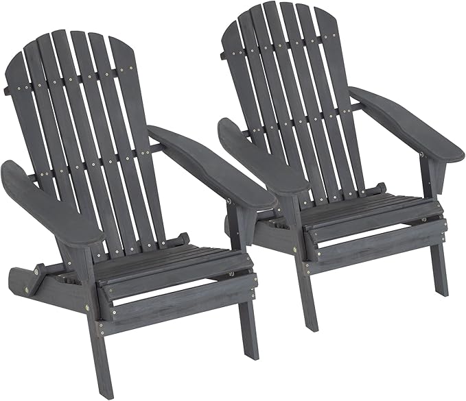 FDW Folding Adirondack Chairs Set of 2, All Weather Patio Chairs Outdoor Fire Pit Chairs for Patio Lawn Garden Backyard Deck Pool Beach
