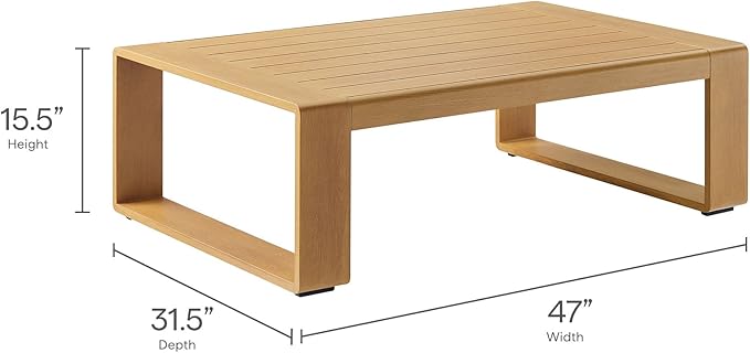 Modway Lirienne Aluminum Faux Wood Outdoor Coffee Table in Natural - 47 Inch Weather-Resistant Modern Rectangle Patio - Photo 3