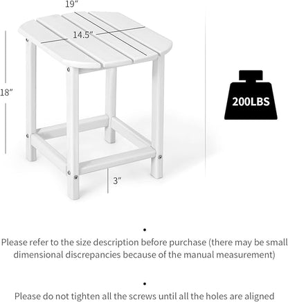 Giantex Outdoor Side Table, 18-Inch Small Patio Table, Weather Resistant HDPE Adirondack Table, Square Tea Table for Backyard, Poolside, Garden, Balcony, Outside End Table, White