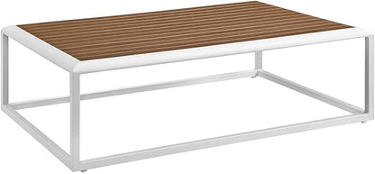 Modway Stance Outdoor Patio Contemporary Modern Wood Grain Aluminum Coffee Table In White Natural