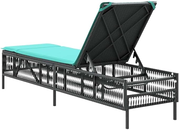 Black PE Rattan Sun Lounger with Adjustable Backrest and Cushion, Outdoor Patio Garden Poolside Chaise Lounge for Adults - Photo 6